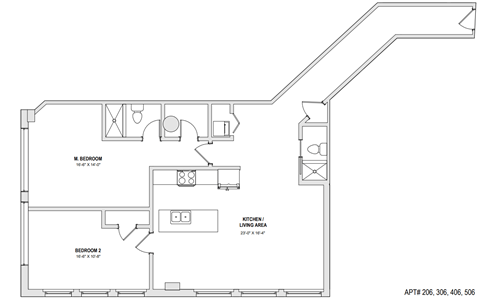 Floor plan for 2 beds, 2 baths, 1150 sqft